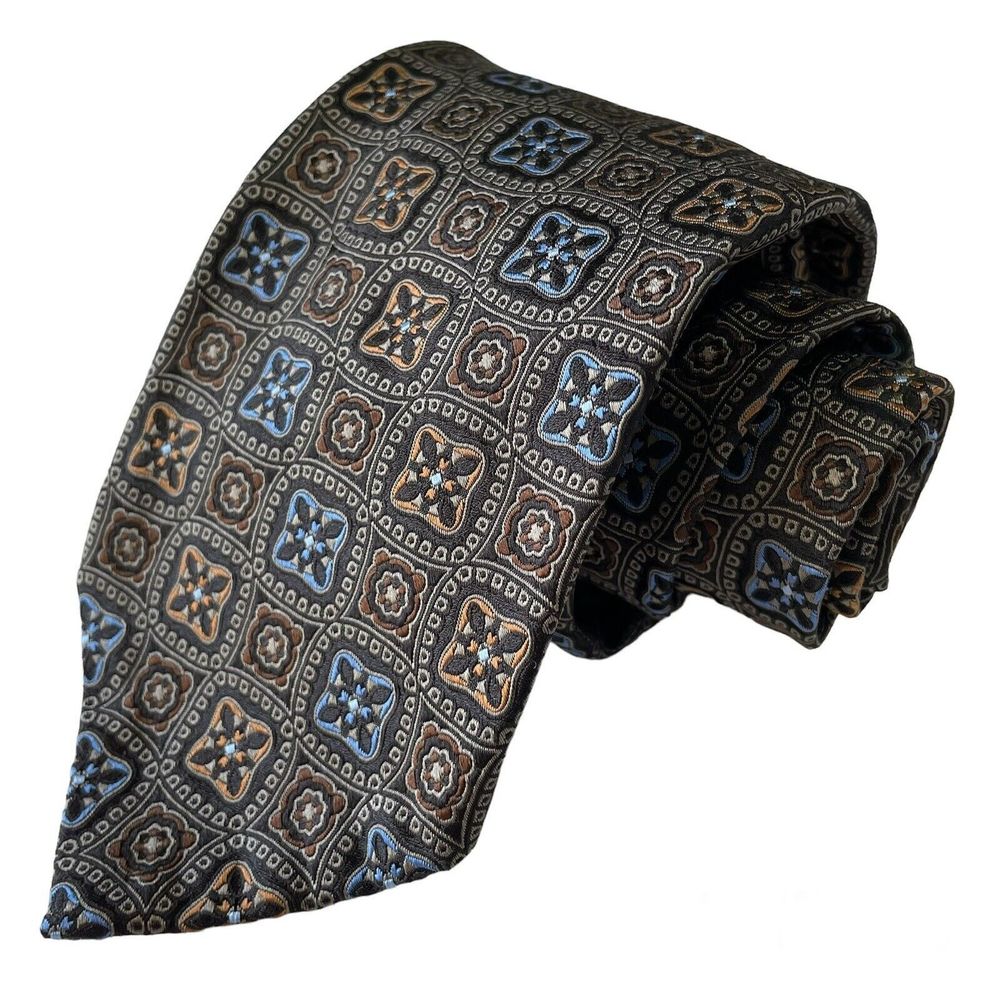 Robert Talbott Seven Fold Neck Tie Brown Blue Black Geometric#16/40 NWT